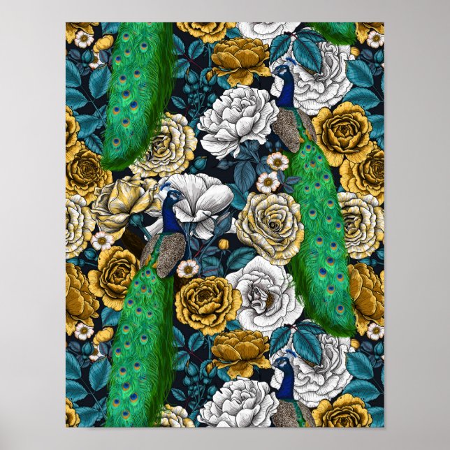 Peacocks in the rose garden 3 poster (Front)