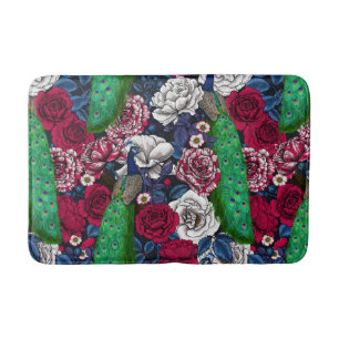 Peacocks in the rose garden bath mat