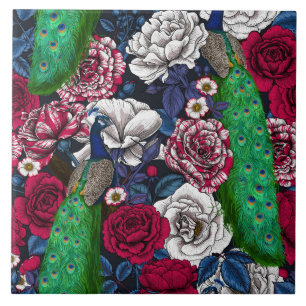 Peacocks in the rose garden ceramic tile