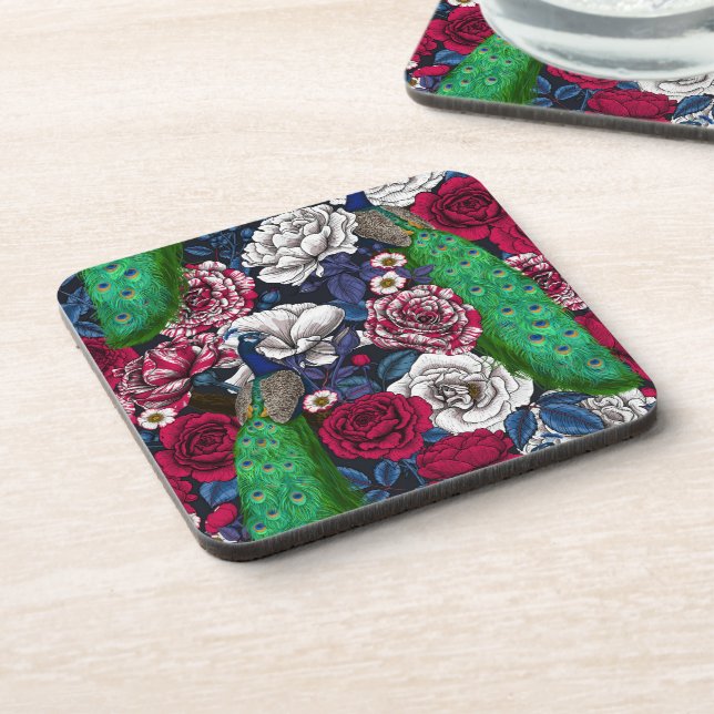 Peacocks in the rose garden coaster (Left Side)