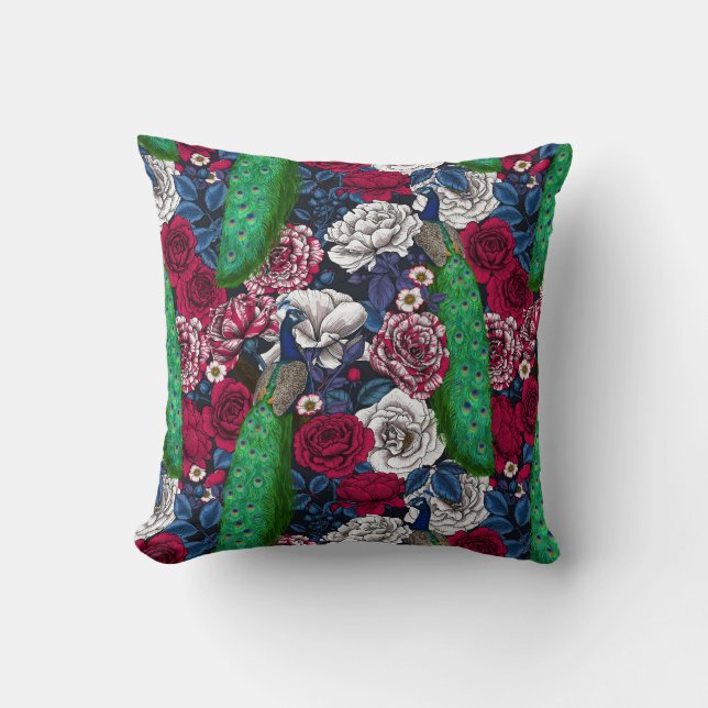 Peacocks in the rose garden cushion (Front)