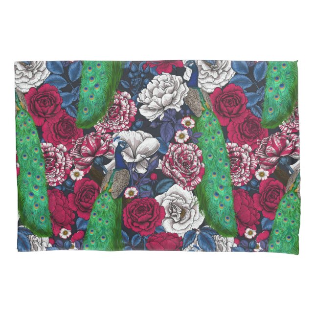 Peacocks in the rose garden pillowcase (Front-Left)