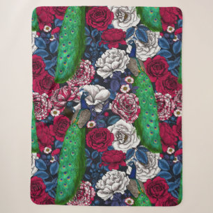 Peacocks in the rose garden sherpa blanket