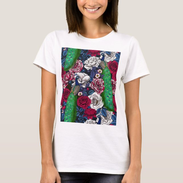 Peacocks in the rose garden  T-Shirt (Front)