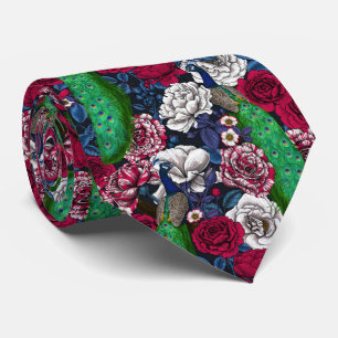 Peacocks in the rose garden tie