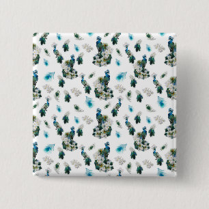 Peacocks on a white Running Pattern 15 Cm Square Badge