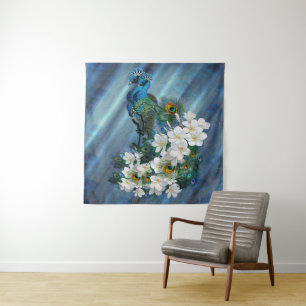 Peacocks on Emerald Green Silk Tapestry