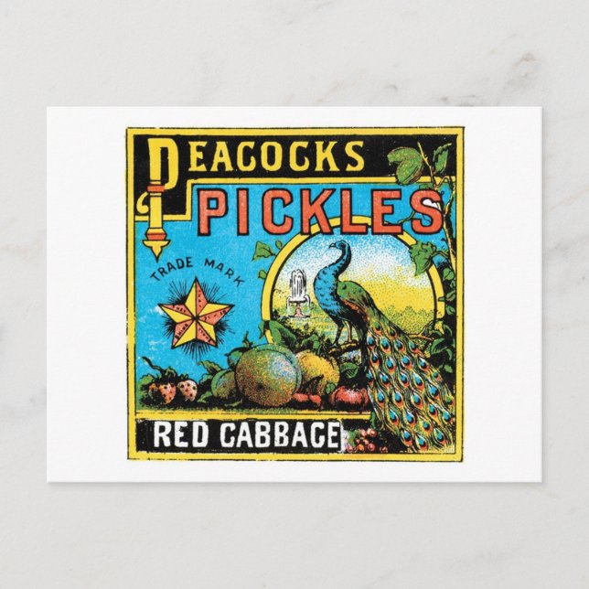 Peacock's Pickles Red Cabbage Label Postcard (Front)