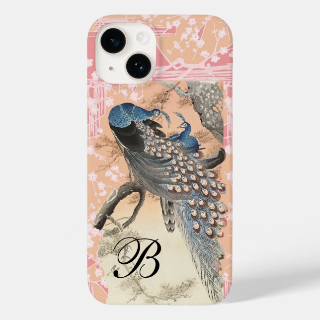 PEACOCKS,PINK WHITE SAKURA FLOWERS Japanese Floral Case-Mate iPhone Case (Back)