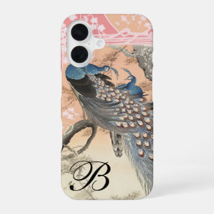 PEACOCKS,PINK WHITE SAKURA FLOWERS Japanese Floral iPhone 16 Case