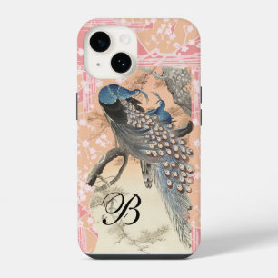 PEACOCKS,PINK WHITE SAKURA FLOWERS Japanese Floral iPhone 14 Case