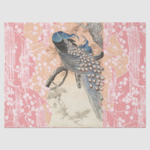 PEACOCKS,PINK WHITE SAKURA FLOWERS Japanese Floral Tissue Paper