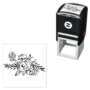 Peacock's Tail and Roses Self-inking Stamp