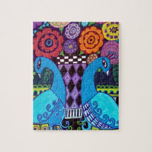 Peacocks with Flowers Art by heather Galler Jigsaw Puzzle