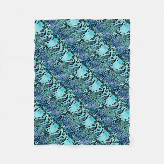 Peacockswatercolor Fleece Blanket (Front)