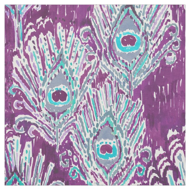 Peacocky Feather Plum Watercolor Fabric (Swatch)