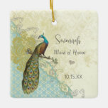 Peacocl Vintage Bird Maid of Honour Ornaments<br><div class="desc">Wedding Keepsake Wedding Party Gifts- to change background colour - click customise - click edit - choose last tool in drop down menu and choose from one of the colours shown or enter your rgb hex code for your custom wedding colour- to change font colour select the text you wish...</div>