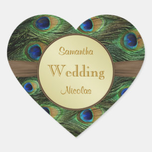 Peacok's feathers heart shaped Wedding Sticker