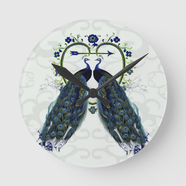 PEAFOWL peacock love heart personalised Round Clock (Front)