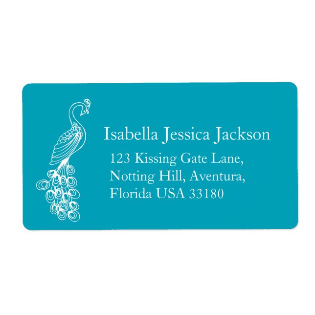 Peafowl / peacock white teal return reply label (Front)