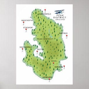 Peak District England Map Poster