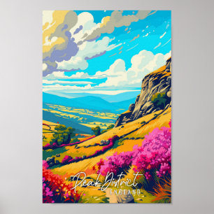 Peak District England vintage travel illustration Poster