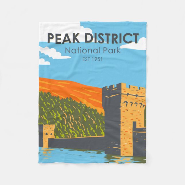 Peak District National Park England Vintage Fleece Blanket (Front)