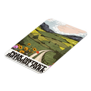 Peak District National Park vintage Travel Poster. Magnet