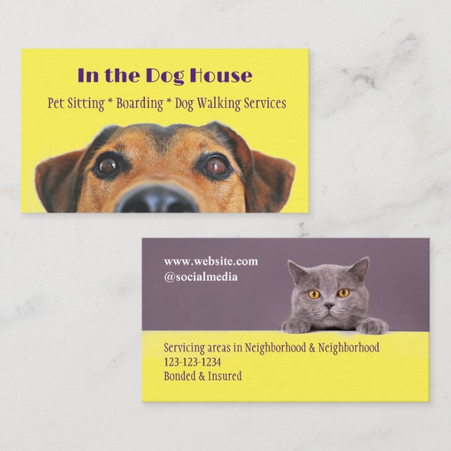Peaking Dog and Cat Pet Services Business Card  (Front/Back)