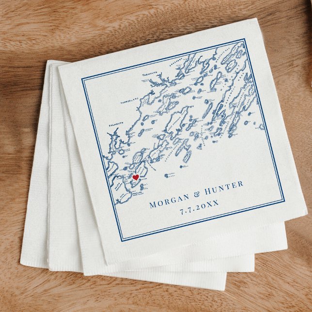 Peaks Island Maine Casco Bay Map Elegant Wedding Napkin (Creator Uploaded)