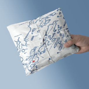 Peaks Island Maine Casco Map Elegant Navy Blue  Tissue Paper
