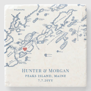 Peaks Island Maine Destination Wedding Favour Stone Coaster