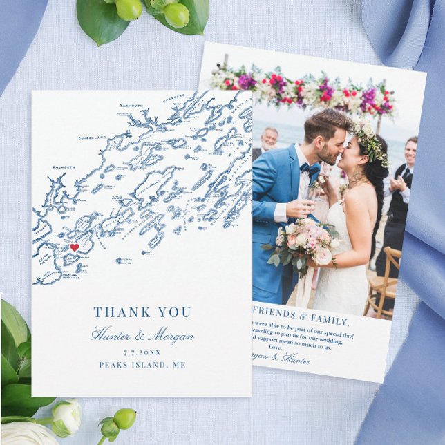 Peaks Island Maine Wedding Flat Thank You Card (Peaks Island Maine destination wedding photo thank you card)