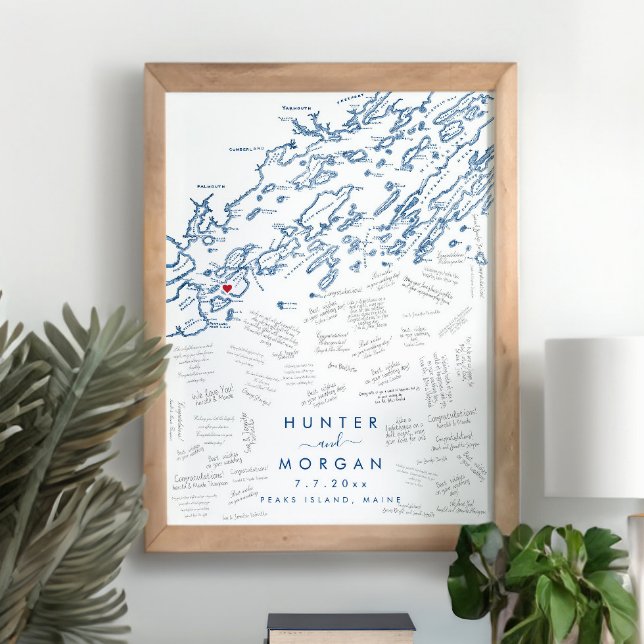 Peaks Island Wedding Modern Guest Book Poster (This Peaks Island Maine map alternative wedding guestbook is perfect for your destination wedding)