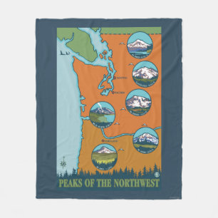 Peaks of the Northwest - 5 Different Mountains Fleece Blanket