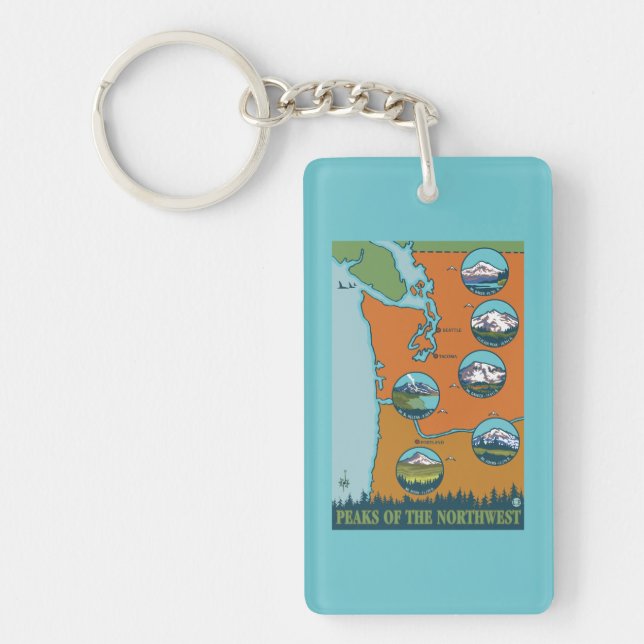 Peaks of the Northwest - 5 Different Mountains Key Ring (Front)