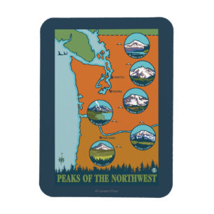 Peaks of the Northwest - 5 Different Mountains Magnet