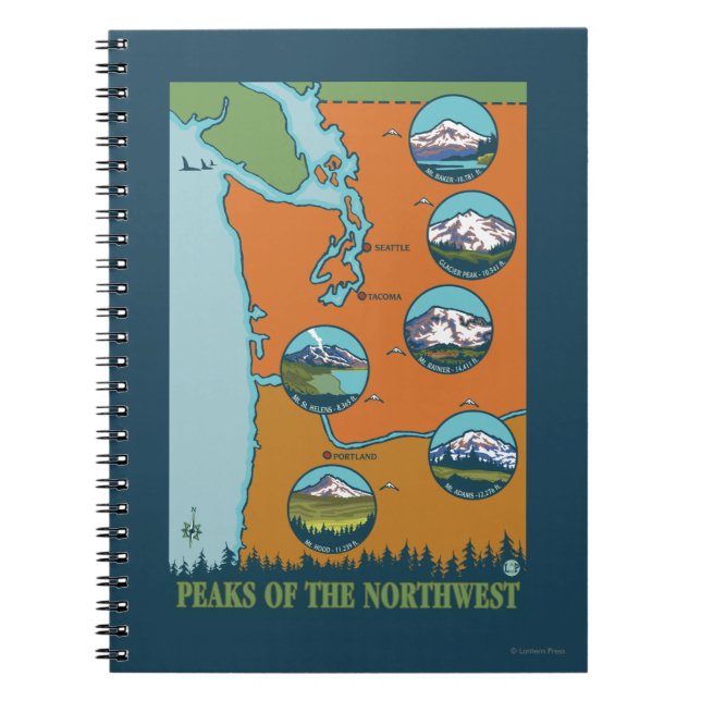 Peaks of the Northwest - 5 Different Mountains Notebook (Front)
