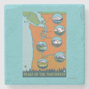 Peaks of the Northwest - 5 Different Mountains Stone Coaster