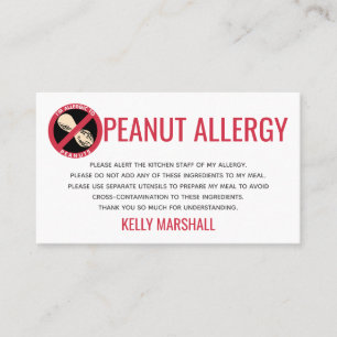 Peanut Allergy Alert Restaurant Card