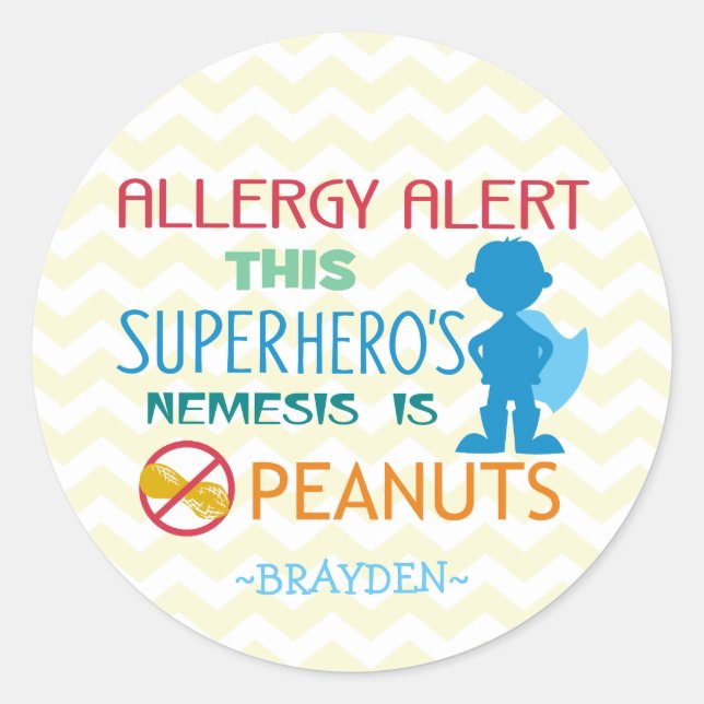 Peanut Allergy Alert Superhero Boy Stickers (Front)