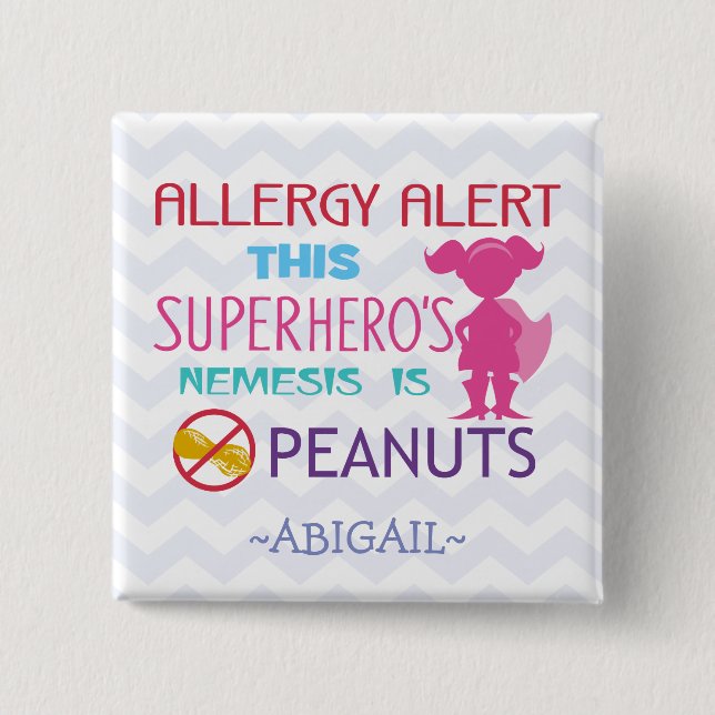 Peanut Allergy Alert Superhero Girl Button (Front)