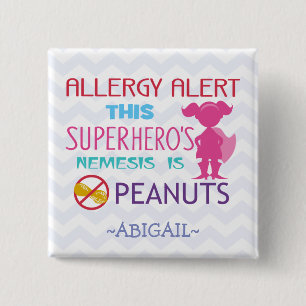 Peanut Allergy Alert Superhero Girl Button