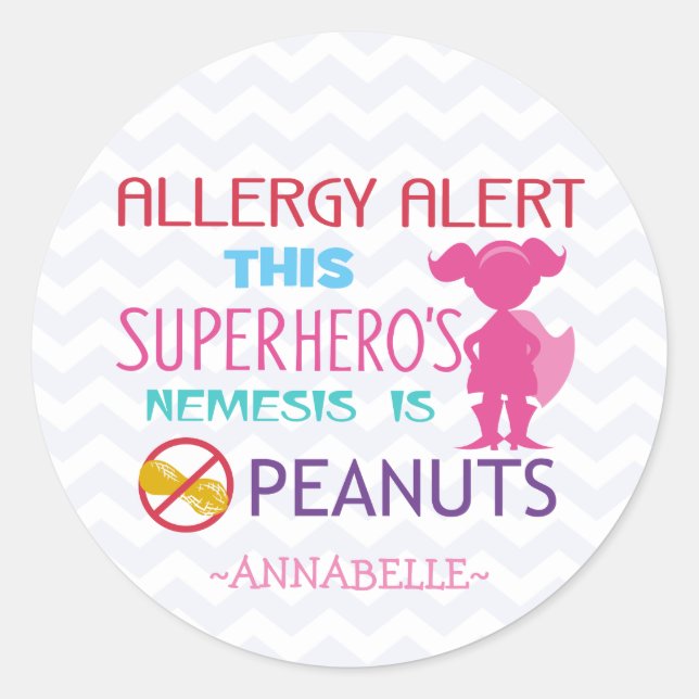 Peanut Allergy Alert Superhero Girl Stickers (Front)