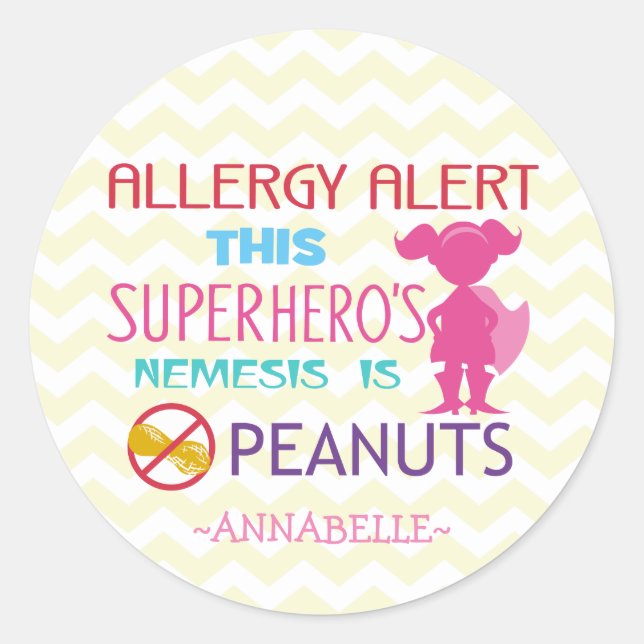Peanut Allergy Alert Superhero Girl Stickers (Front)