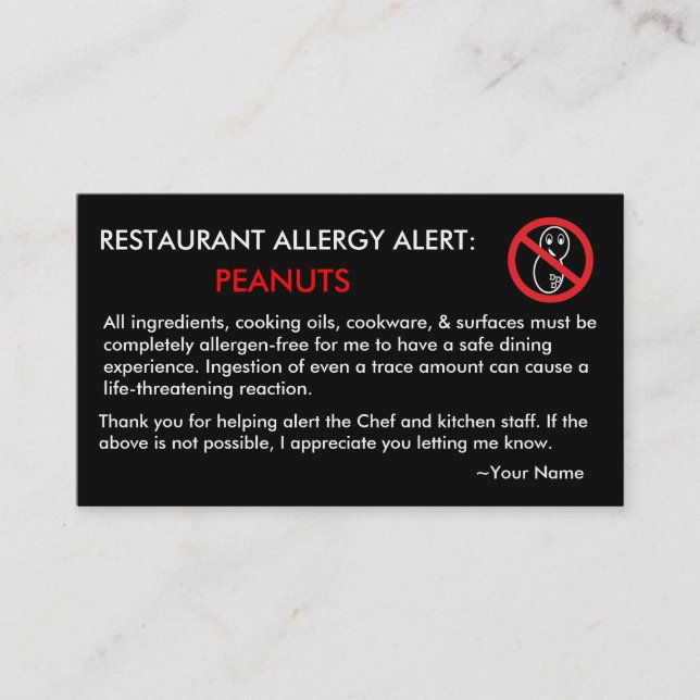 Peanut Allergy Restaurant & ICE Card - F/BSF (Front)