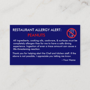 Peanut Allergy Restaurant & ICE Card - F/NB