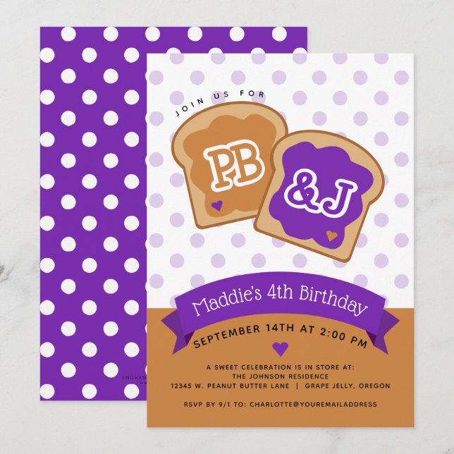 Peanut Butter and Jelly Birthday Party Invitation (Front/Back)