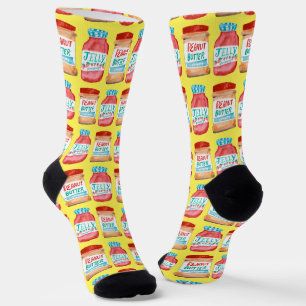 Peanut Butter and Jelly Jars Watercolor Pattern  Socks