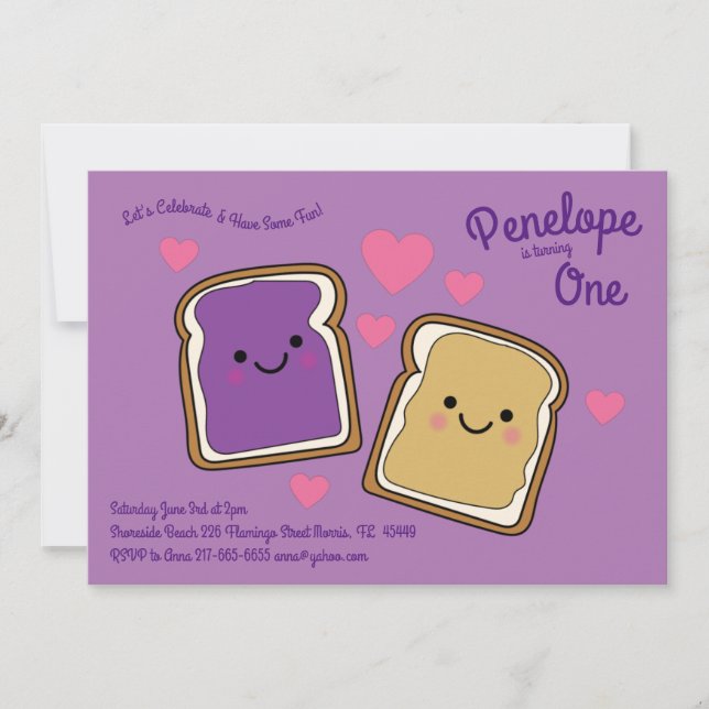 Peanut butter and Jelly Kids 1st Birthday Party Invitation (Front)